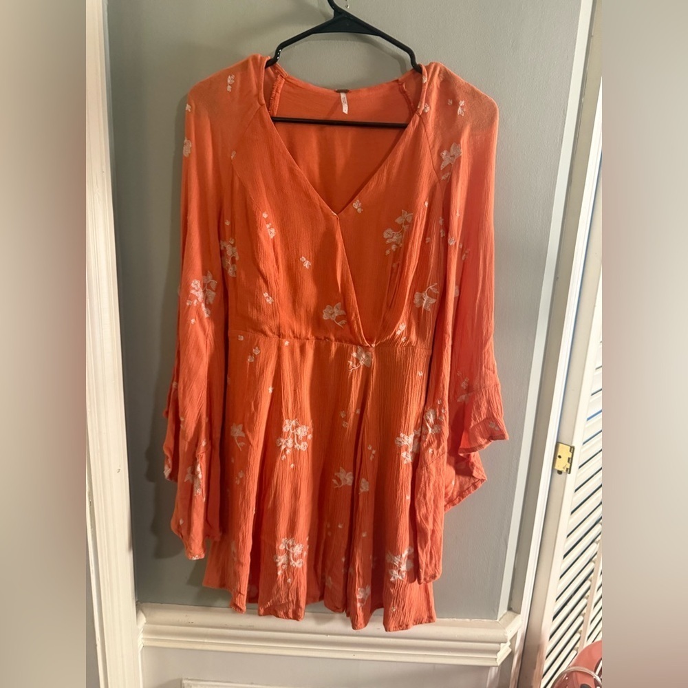Free People Tangerine Embroidered Dress
